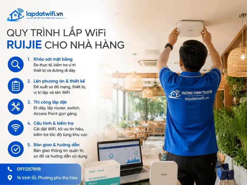Quy trình khảo sát và thi công lắp wifi Ruijie cho nhà hàng