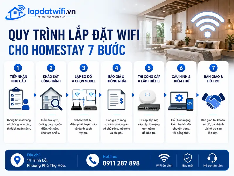 Quy trình lắp đặt wifi cho homestay gồm 7 bước