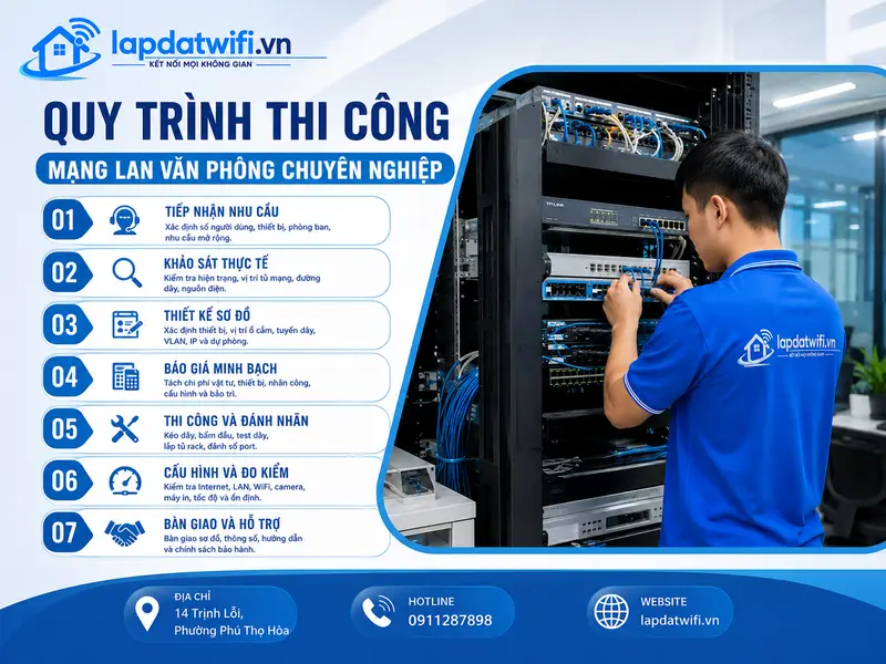 Quy trình thi công mạng LAN văn phòng chuyên nghiệp