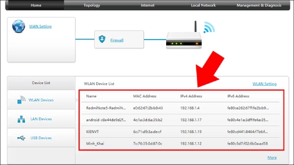 Tại đây bạn sẽ thấy các thiết bị hiện đang kết nối với WiFi nhà bạn