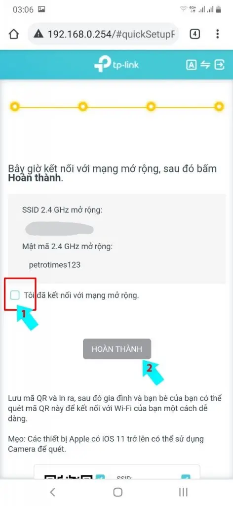 Tích chọn vào ô "Tôi đã kết nối với mạng mở rộng"
