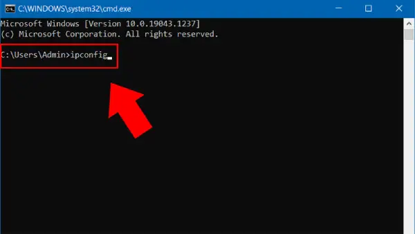 Trong cửa sổ dòng lệnh, nhập ipconfig