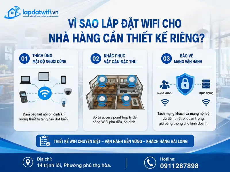 Vì sao lắp đặt wifi cho nhà hàng cần thiết kế riêng?