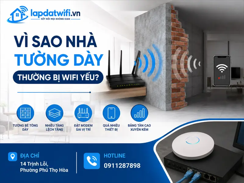 Vì sao nhà tường dày thường bị WiFi yếu?